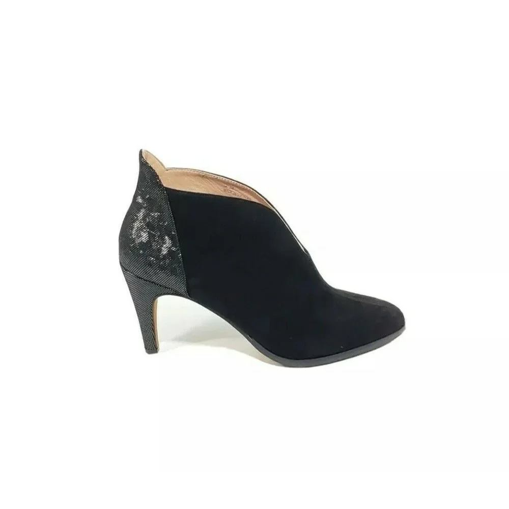 Paolo Linea Booties Heel Pointed Toe Black Suede Print Womens US 7.5M